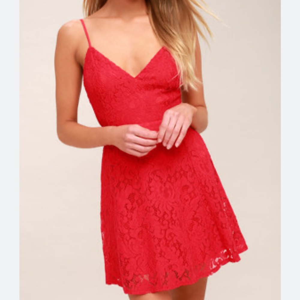 Red Lulus Lace Skater Dress